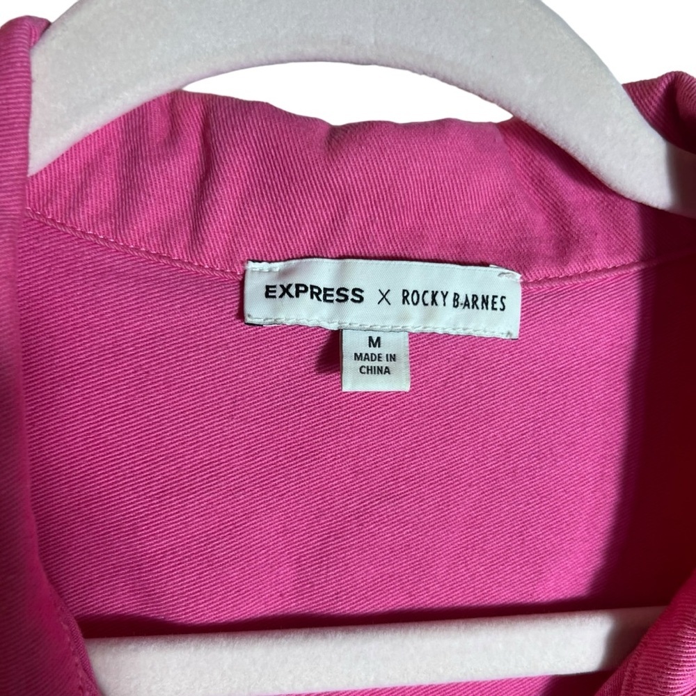 EXPRESS X Rocky Barnes Pink Long-Sleeve Button Romper, Size Medium - Picture 6 of 7